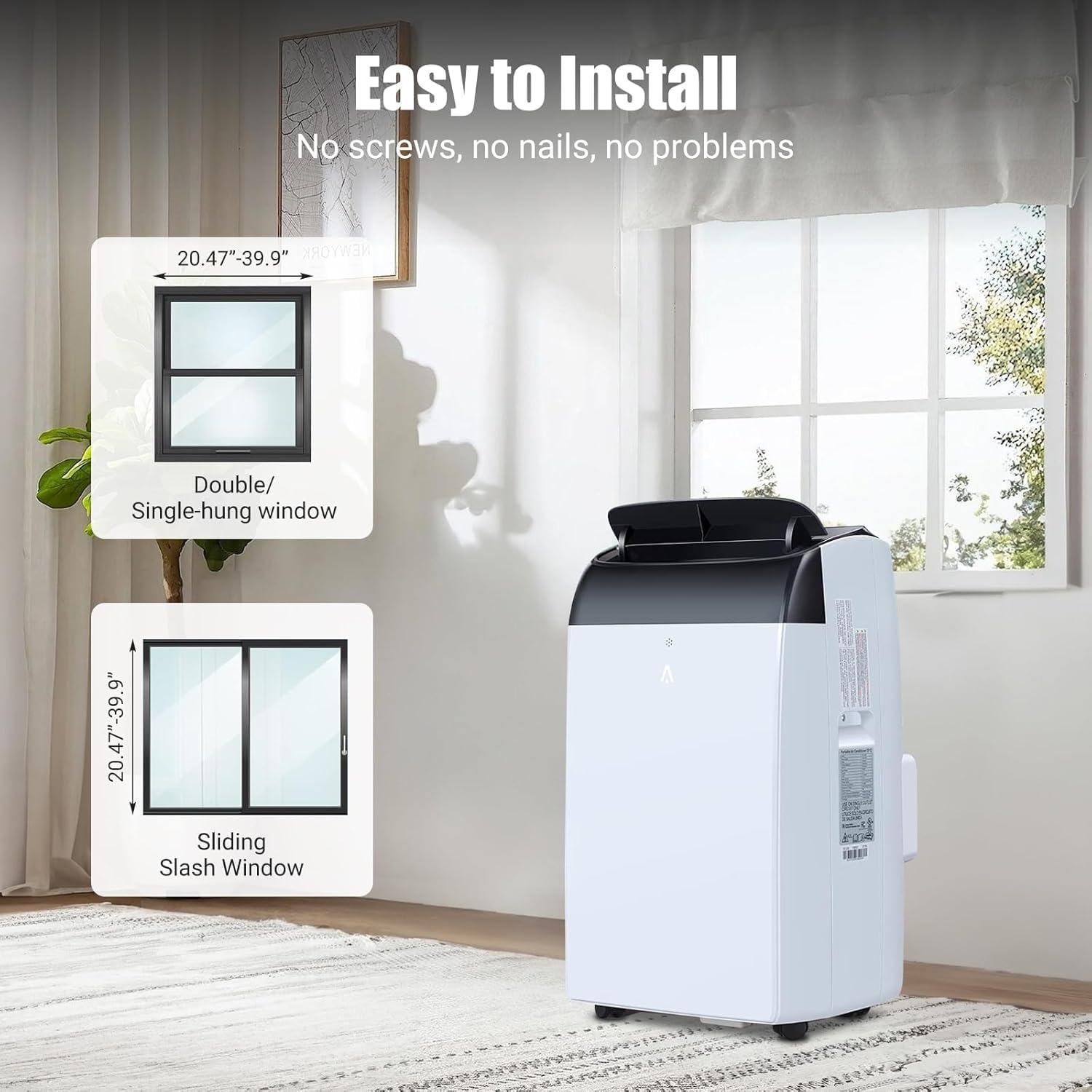 14000 BTU Portable Air Conditioner,3-in-1 Cooling, Dehumidifier & Fan, Quiet Operation with 3-Speed Settings for Large Room, Campervan, Office, Temporary Space, Black