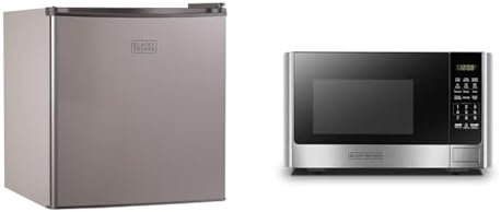 BLACK+DECKER BCRK17V Compact Refrigerator Energy Star Single Door Mini Fridge with Freezer & Digital Microwave Oven with Turntable Push-Button Door, Child Safety Lock