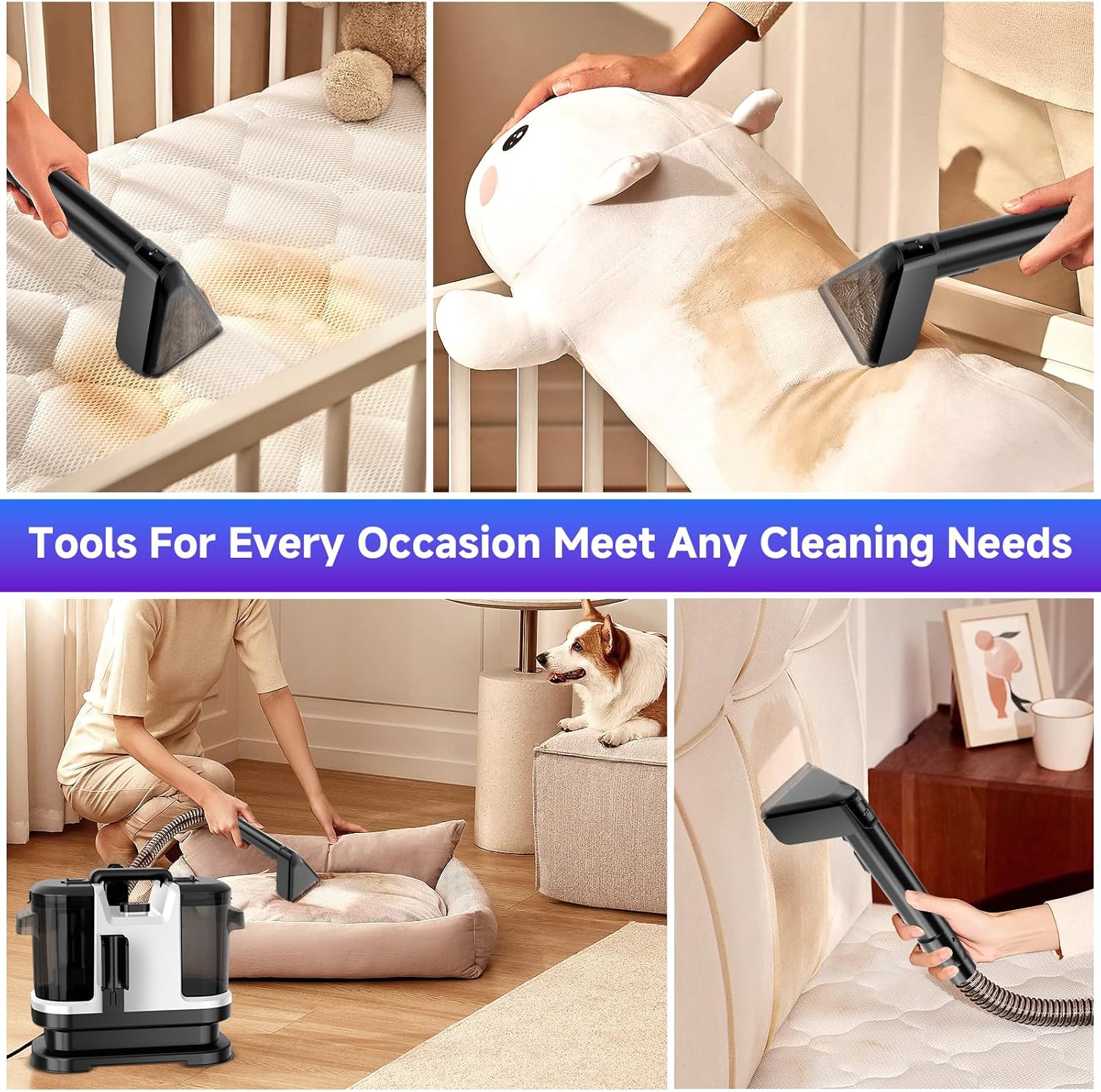 KIKETECH Fabric Cleaning Vacuum Cleaner, Powerful Stick Vacuum with 45Mins Runtime, 8 in 5 Vacuum Cleaners, Rechargeable Vacuum Pet for Hair, Carpet, Hardfloor,dark blue