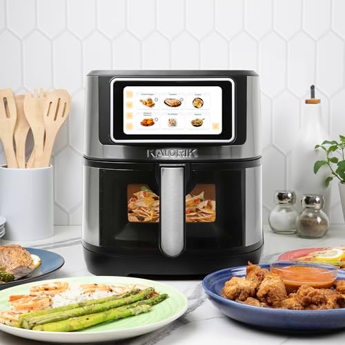 Kalorik Air Fryer VIVID TOUCH Series 5 Quart Capacity with High-Resolution Touchscreen 202 Cooking Presets in 12 Food Categories with View Window, 1500-Watts, Stainless Steel