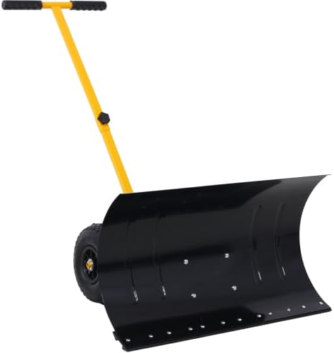 Snow Shovel with Wheels, Snow Pusher, Cushioned Adjustable Angle & Height Handle Snow Removal Tool, 29