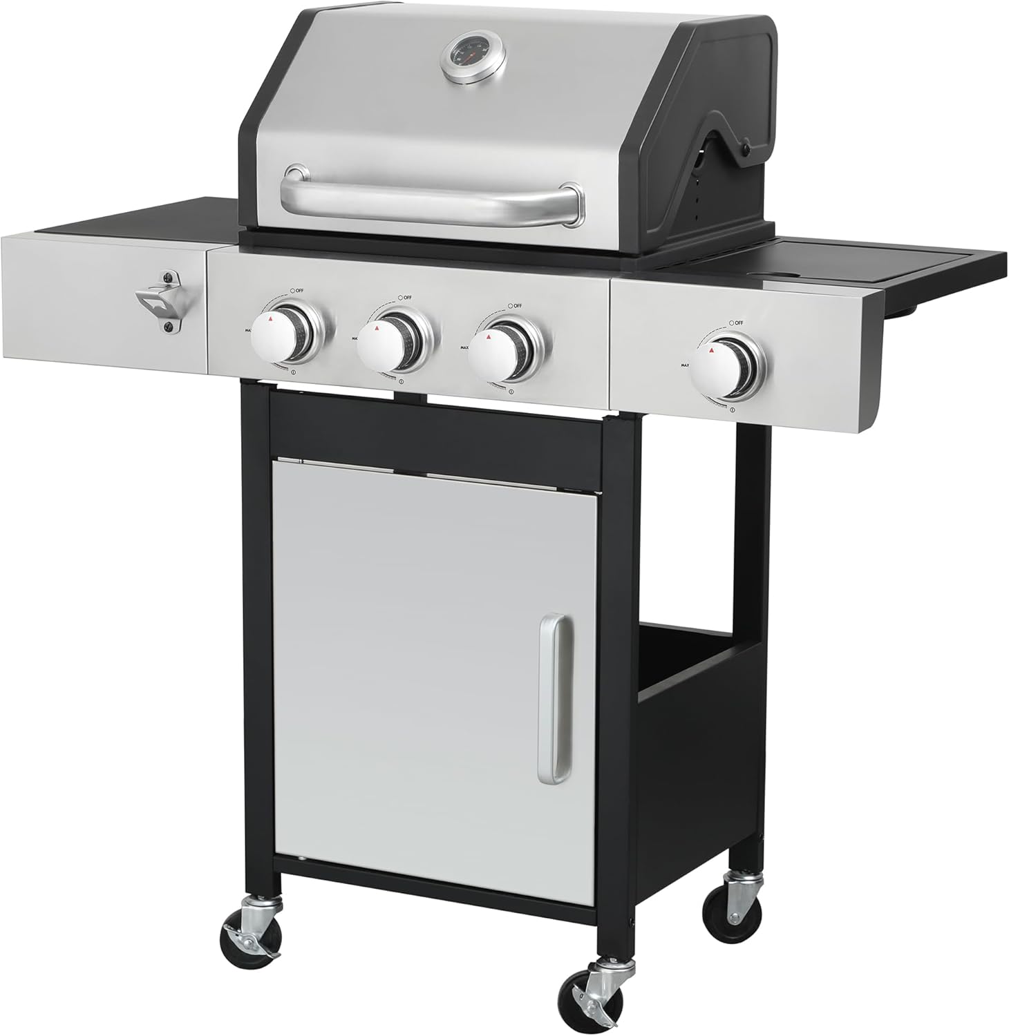 3-Burner Propane Gas Grill with Side Burner, 37230 BTU Output Stainless Steel BBQ Grill for Outdoor Cooking, Camping Garden Patio Backyard Barbecue (3 Burner + Side Burner)