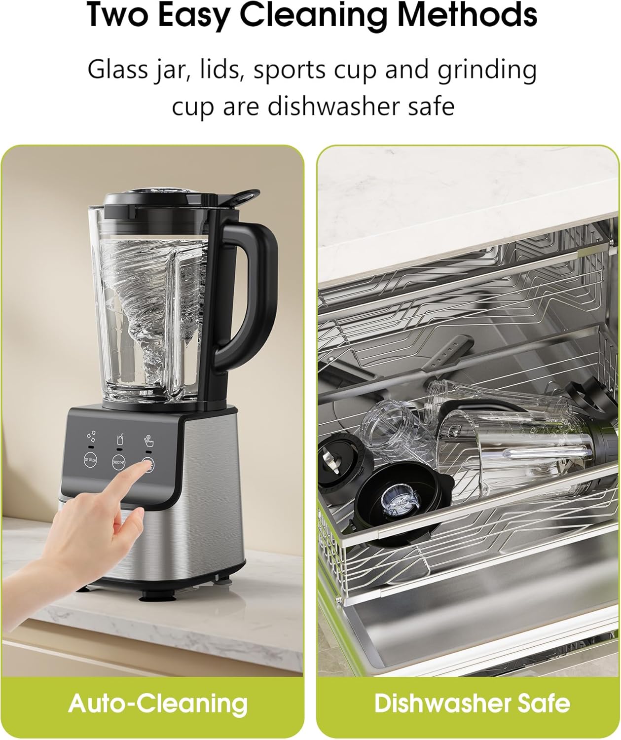 Countertop Blenders for Kitchen, 1400W Professional Blender for Smoothies, 3 Functions with 5 Speeds Smoothie Blender, with 51-oz Glass Jar, Grinder & Portable Cup Combo, Self-Cleaning