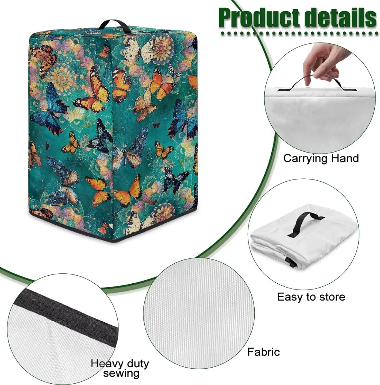 Retro Butterflies Kitchen Appliance Covers – Blender Dust Cover with Floral Prints, Fits Most Juicers & Stand Mixers, Foldable & Machine Washable, Home Kitchen