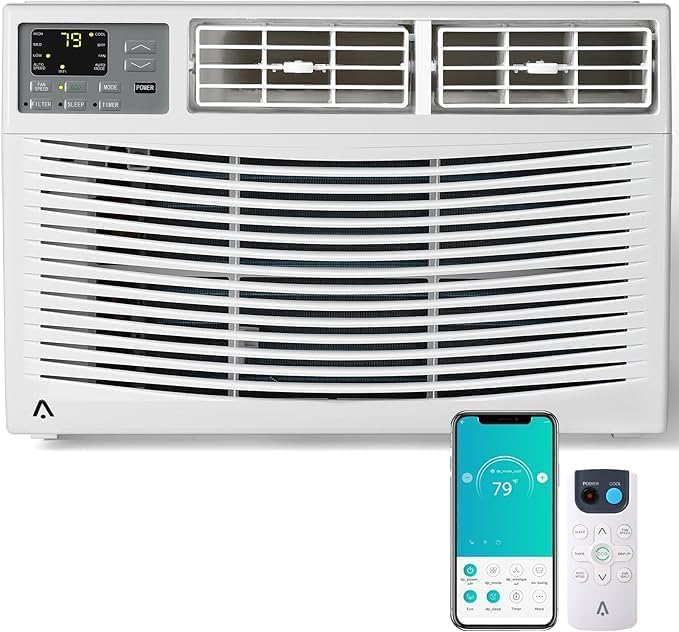 12,000 BTU Window Air Conditioner-WiFi-Enabled Smart AC with Remote,3-In-1 Fan/Dehumidifier Window AC Unit,Cools up to 550 Sq.Ft,Mini Air Conditioner for Bedroom,Office,Home,White