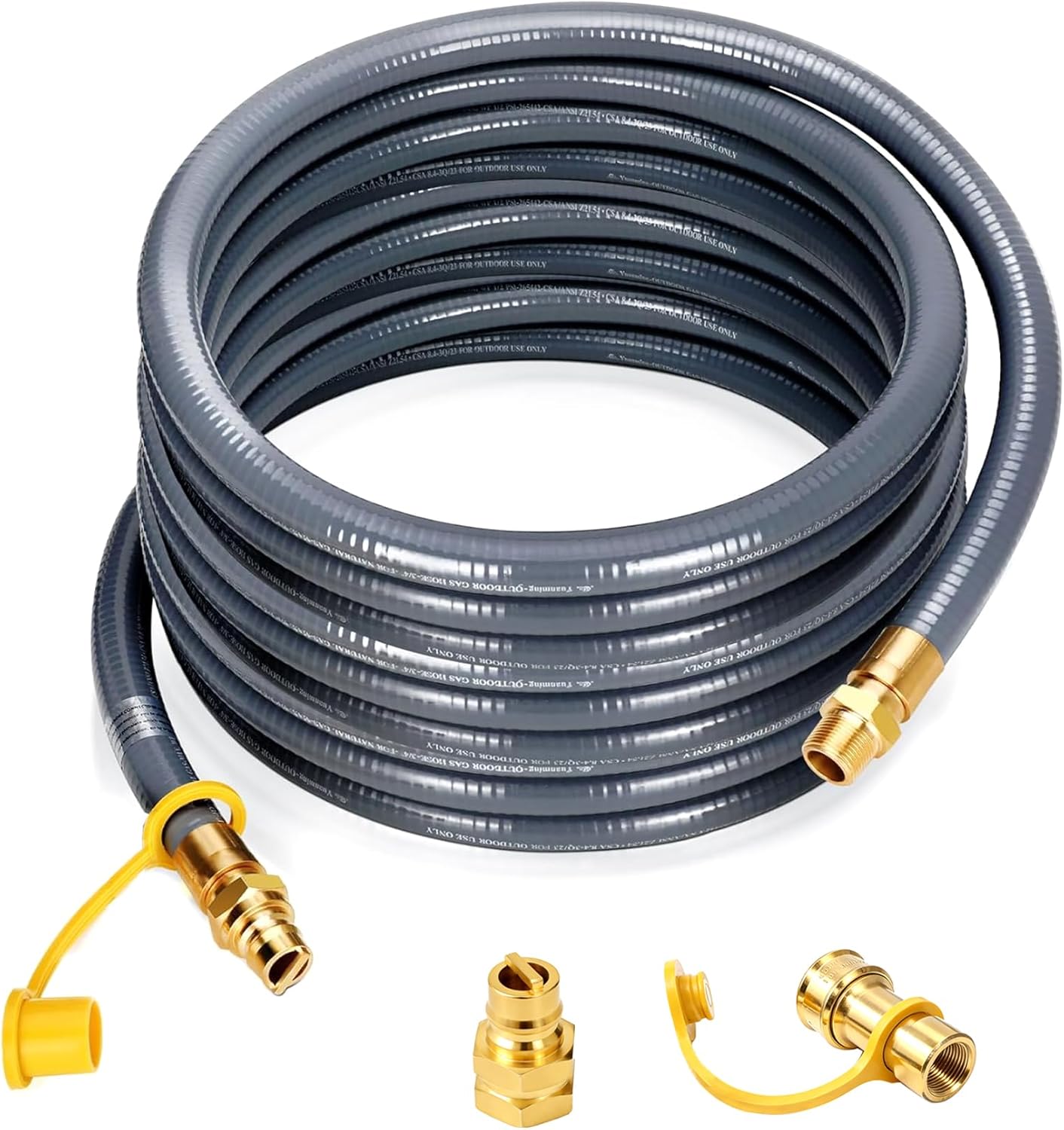 50FT 3/4” ID Natural Gas Quick Connect Hose, CSA Certified Heavy Duty Rubber Gas Line with Brass Fittings, NG to LP Conversion Kit for Generator, Grill, Patio Heater & Pizza Oven