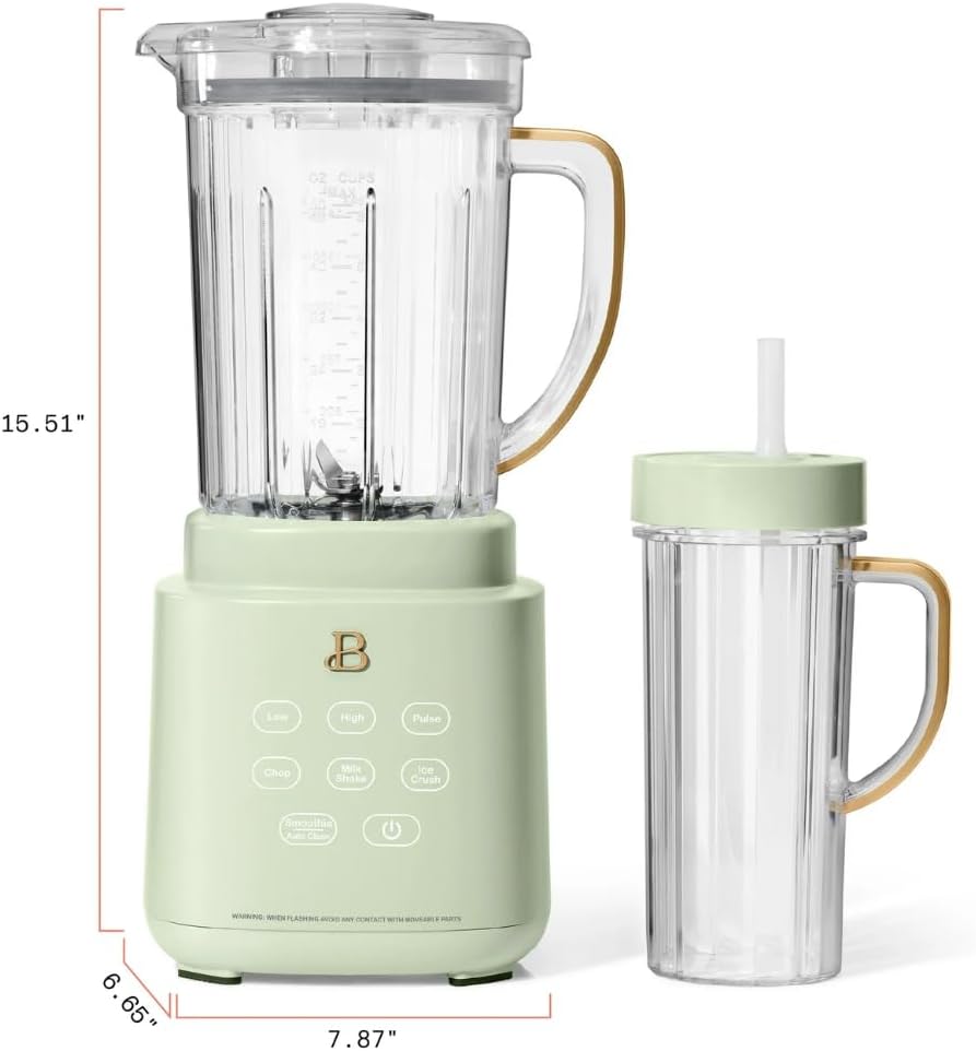 Beautiful PowerExact Blender System with PrecisionSense Technology, 700W Motor, 50oz Tritan Jar, 20oz Personal Cup, Stainless Steel Blades (Sage Green)