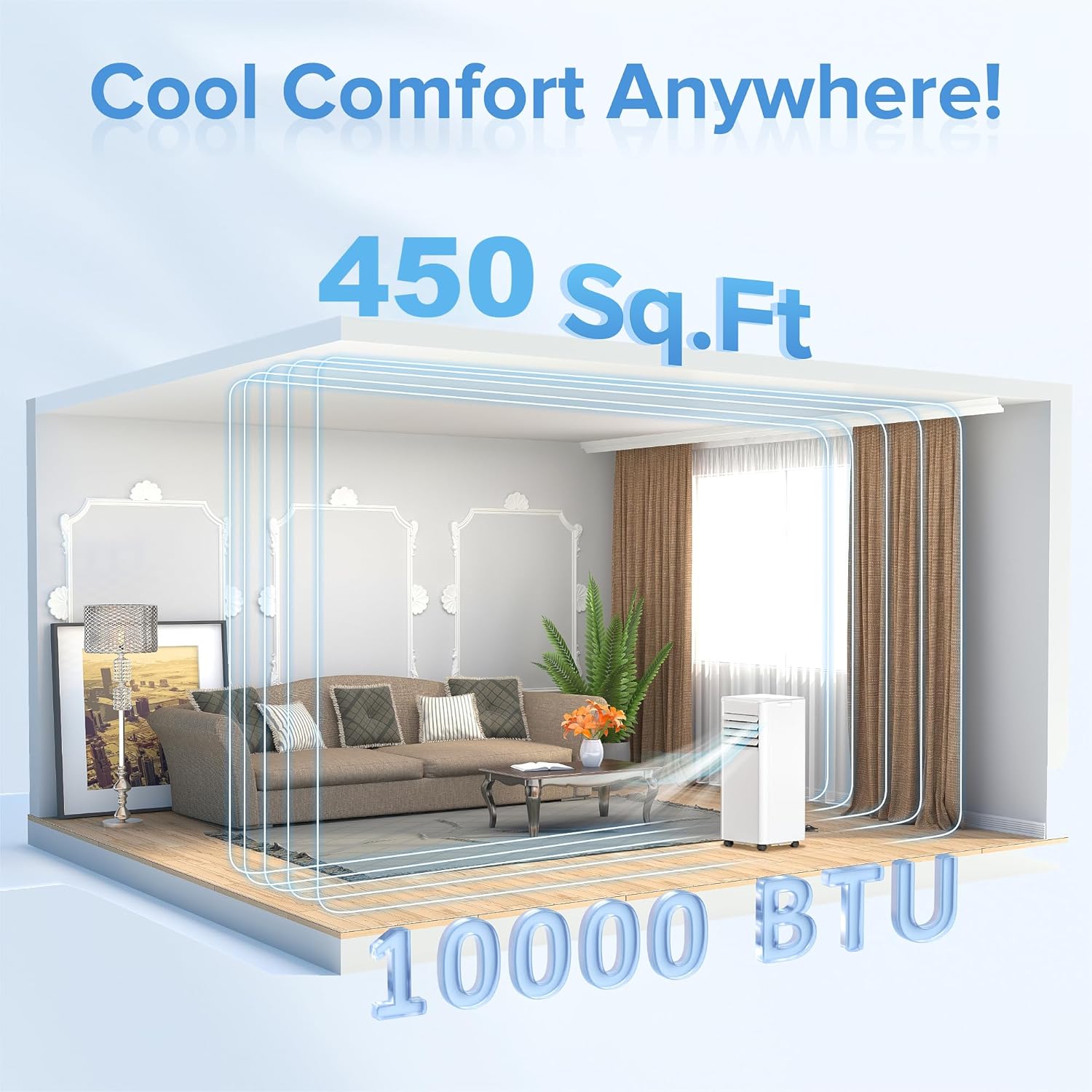 10,000 BTU Portable Air Conditioner Cools up to 450 SQ. FT, 4 in 1 AC Unit with Powerful Cooling, Sleep Mode, 24H Timer, Air Cooler with Window Installation Kit, for Bedroom, Apartment(WHITE)