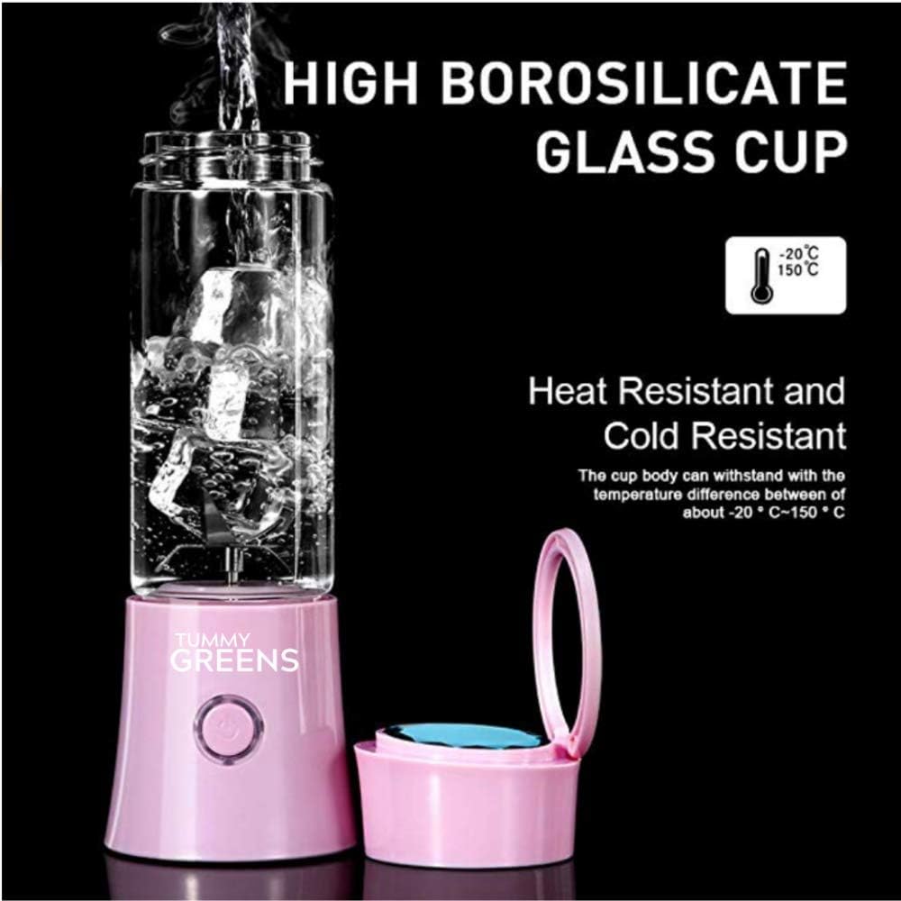 Portable Glass Blender Juicer Smoothie Maker USB 16oz Borosilicate Glass