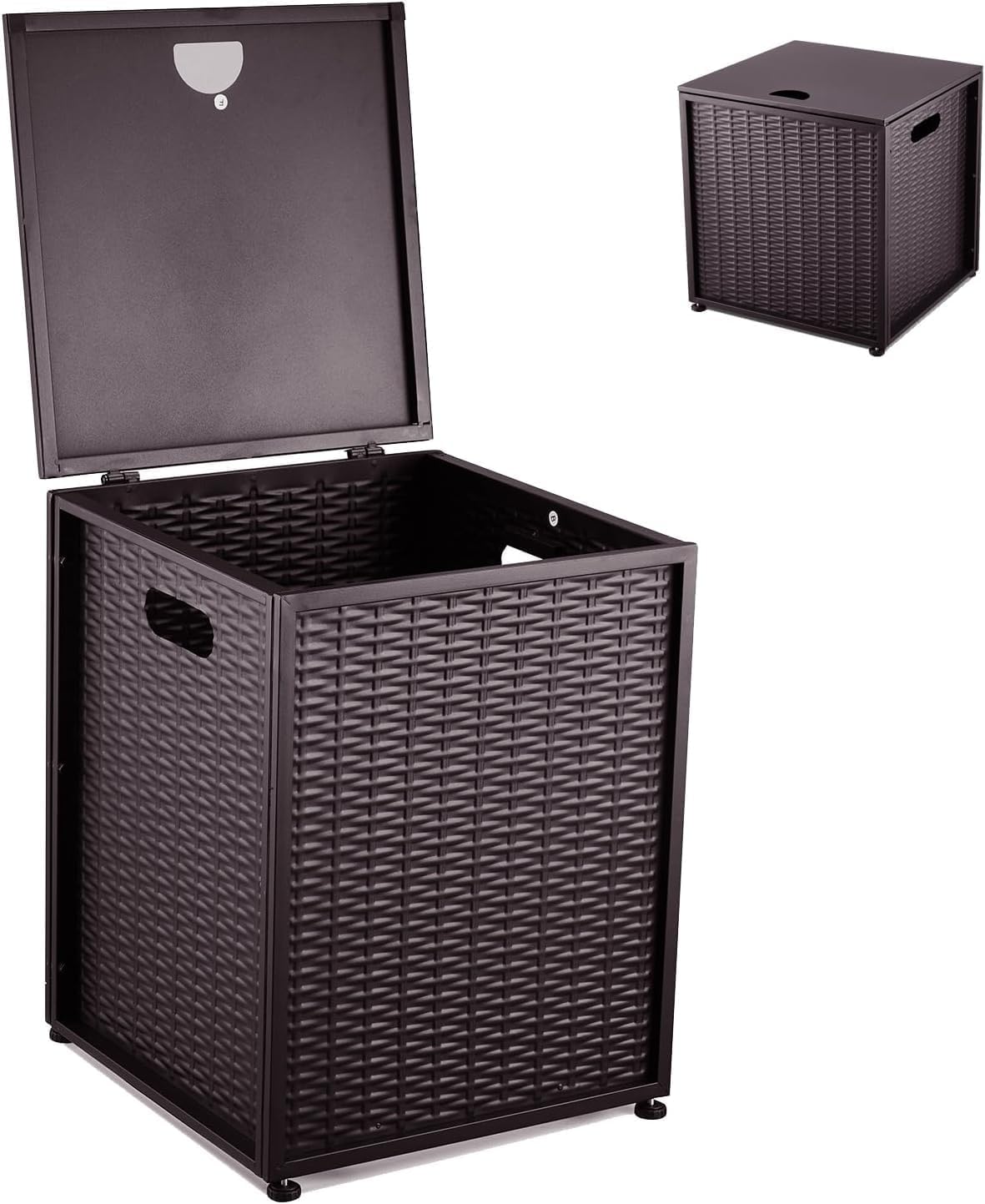 20 lbs Propane Tank Cover Table, Dual-Function Hideaway Side Table with Adjustable Wheels & Lockable Lid, Waterproof Steel Storage for Fire Pit, Patio, Deck, Gas Grill & Griddle