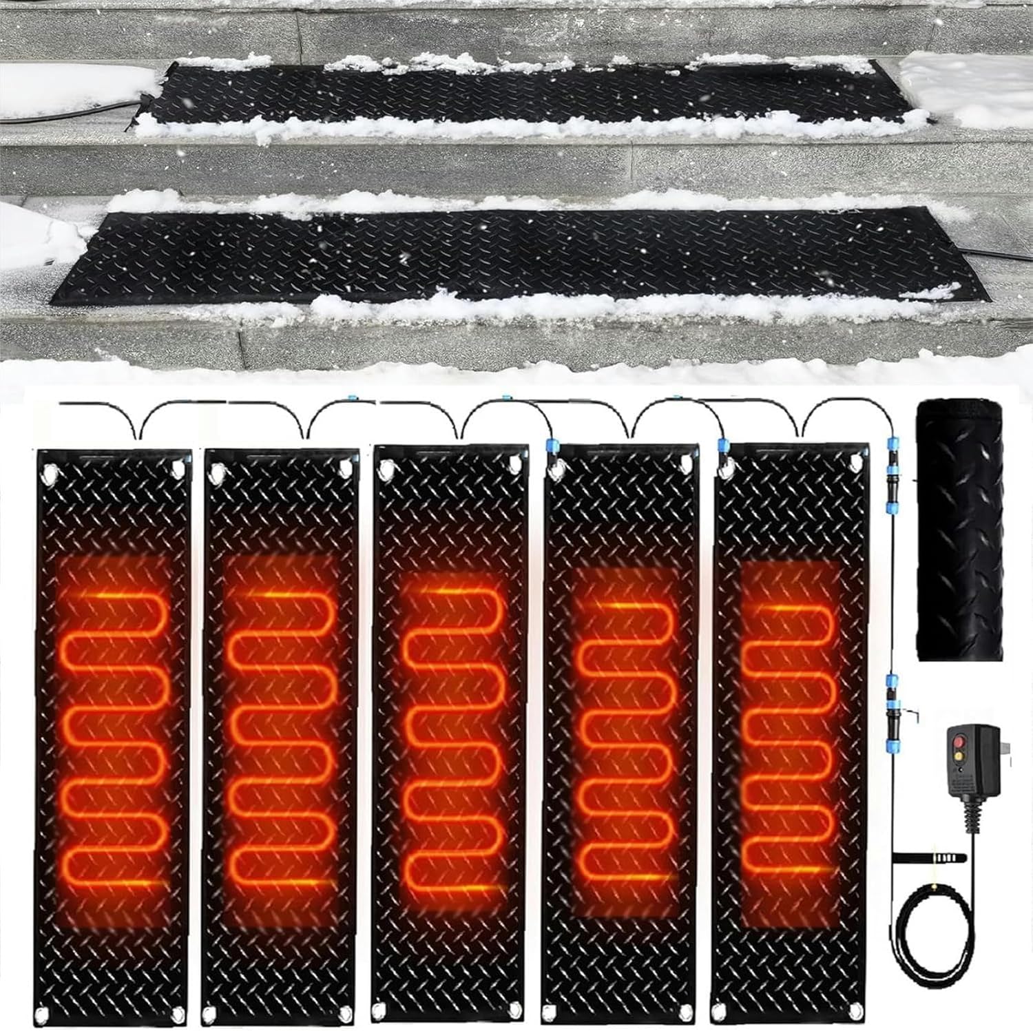 AMNOOL Snow Melting Walkway Mat Roof Heat Panel for Ice Dams Non Slip Rubber Heated Mat Black Roof Heated Outdoor Mats for Winter
