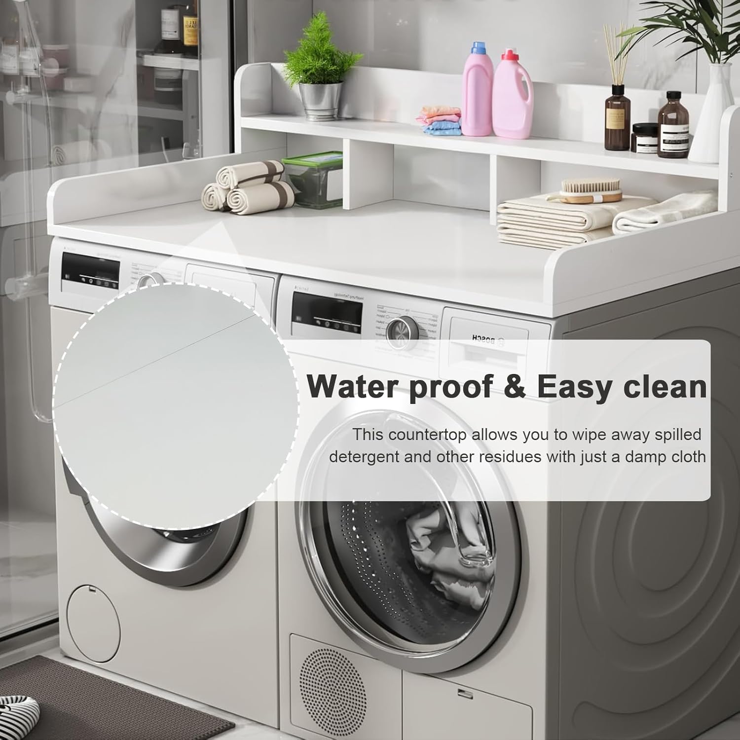 Washer Dryer Countertop, 2-Tier Laundry Countertop with Edge Rails, 54