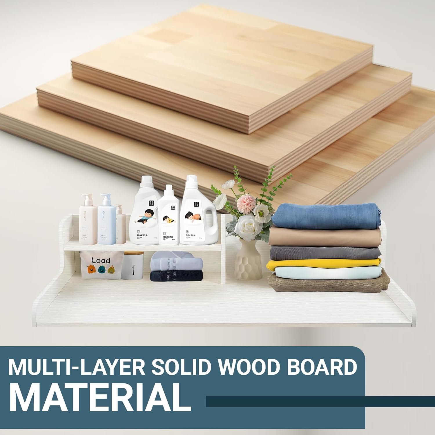 MINGRUIYUWasher Dryer Countertop Shelf – Extra-Wide 2-Tier Laundry Organizer, Over-Washer Storage Topper with Protective Edge Dark Gray Natural Wood 58