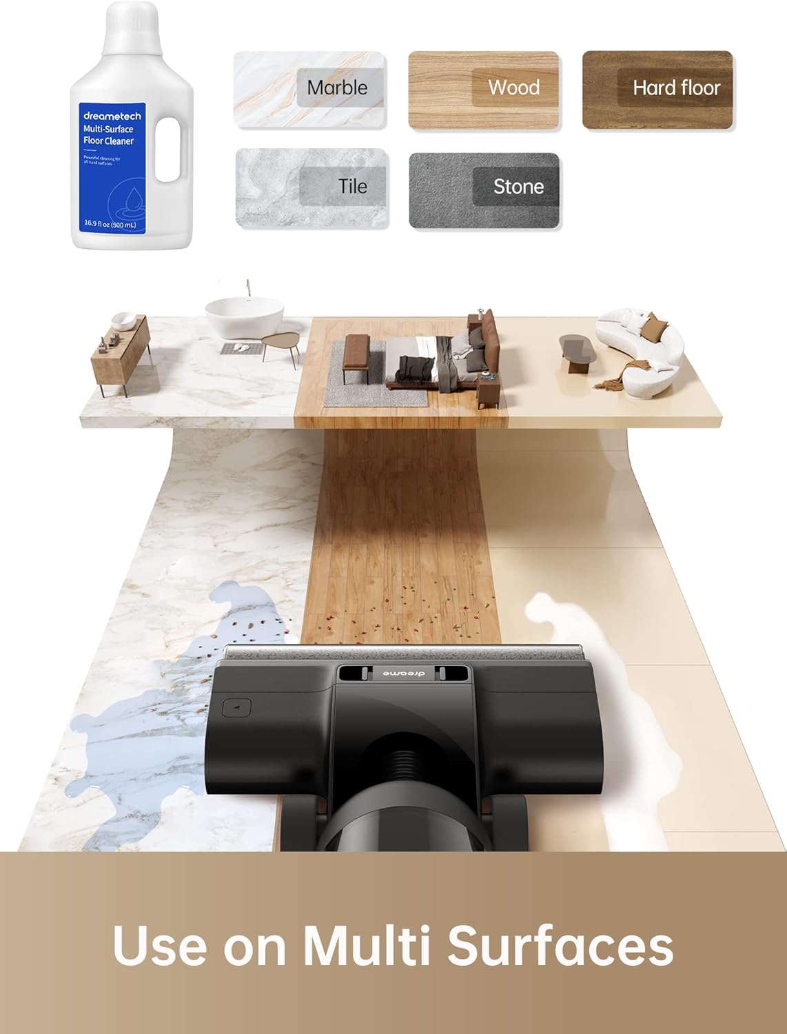 DREAME Trouver K10 Wet Dry Vacuum Cleaner & Cleaning Solution Bundle, Cordless Vacuum Mop with Self-Washing, 8.38lbs Lightweight Floor Washer, 30min Runtime, Edge Cleaning Great for Hardfloor