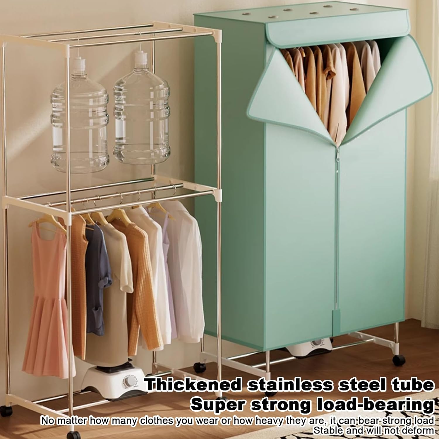 Ddryer for Apartments with Timer,Heated Clothes Drying Rack,Heated Clothes Airer with Cover,2-Tier Indoor Foldable Electric Clothes Airer Drying Rack,for Families,Dormitories 1 M