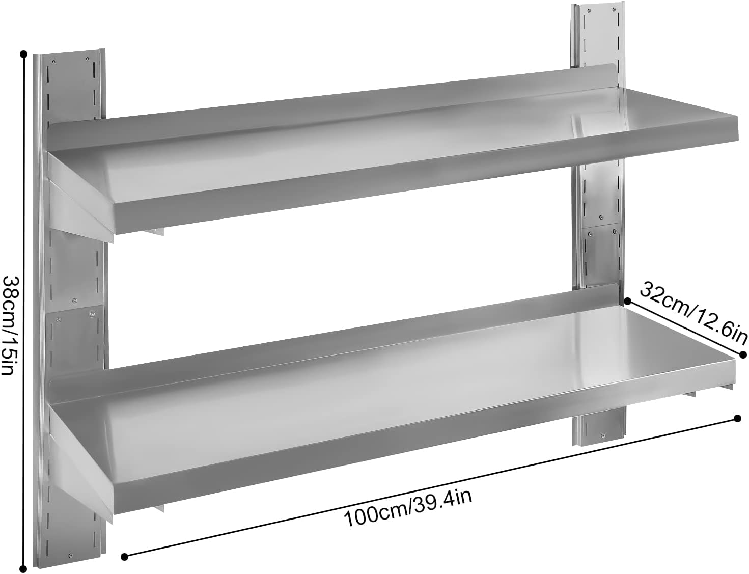 DYRABREST Double-Layer Stainless Steel Shelf, Commercial Wall Mount Floating Shelving for Restaurant,Bar,Home,Kitchen,Laundry,Garage and Utility Room， Industrial Appliance Equipment