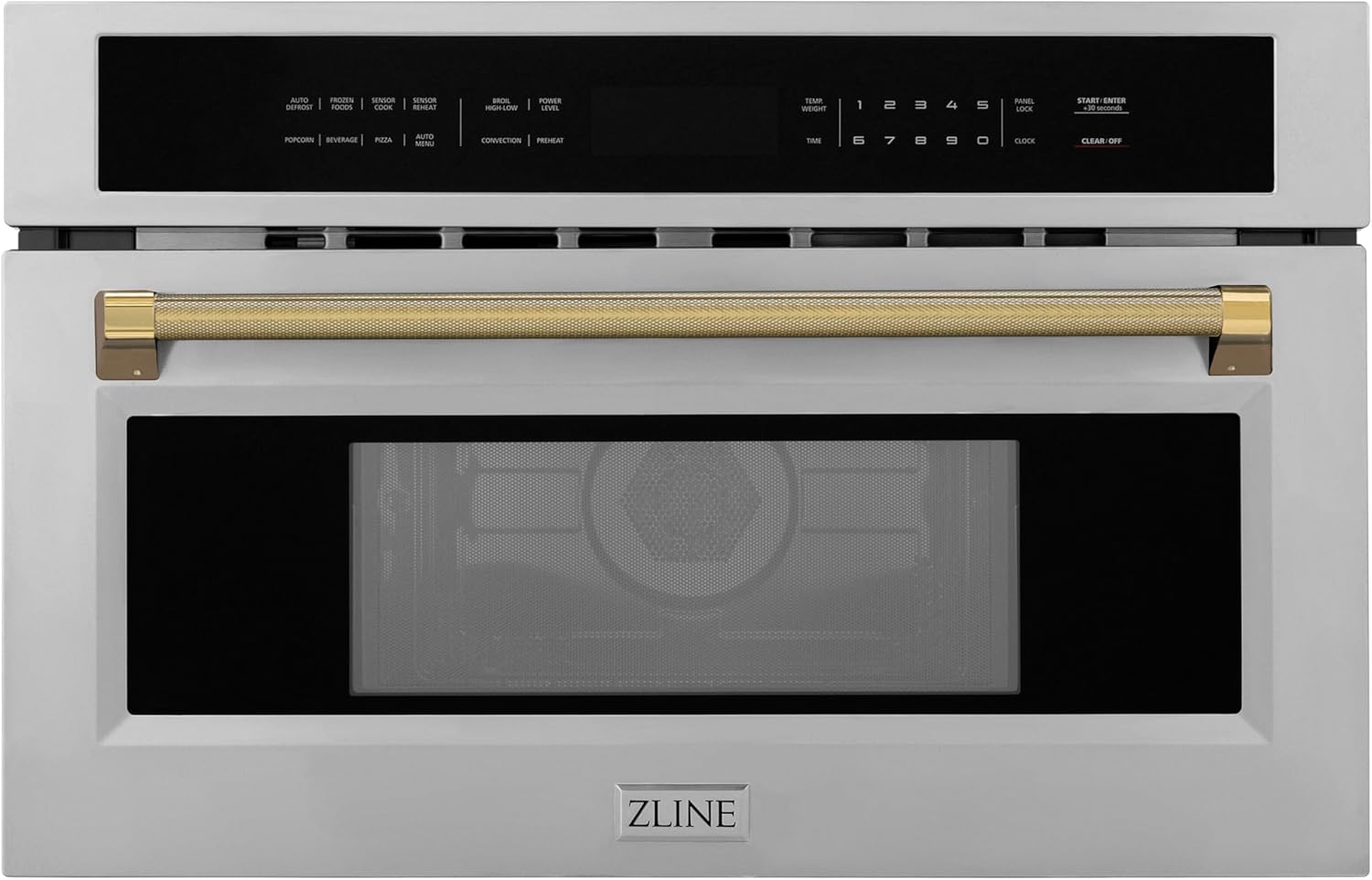 ZLINE Autograph Edition 30 in. 1.6 cu ft. Built-in Convection Microwave Oven in Stainless Steel and Polished Gold Helix Handle (MWOZ-30-KG)