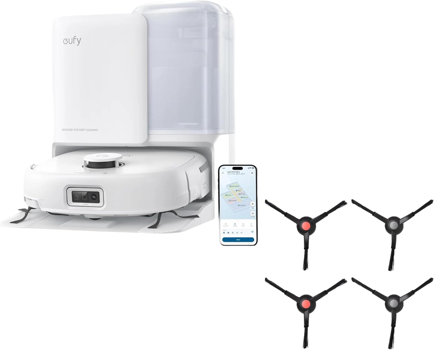 eufy Robot Vacuum E25 White & Accessory-Side Brush Omni S1 Pro/E25/E28 (Bundle)