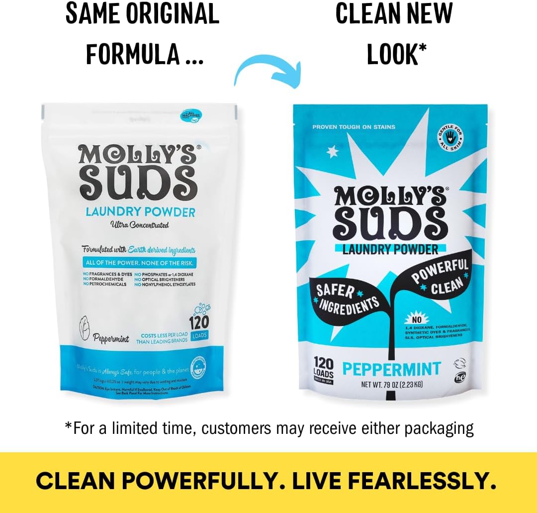 Molly's Suds Starter Pack | Includes 70 Load Natural Laundry Powder, 1 Package of Wool Dryer Balls & 1 Oxygen Whitener