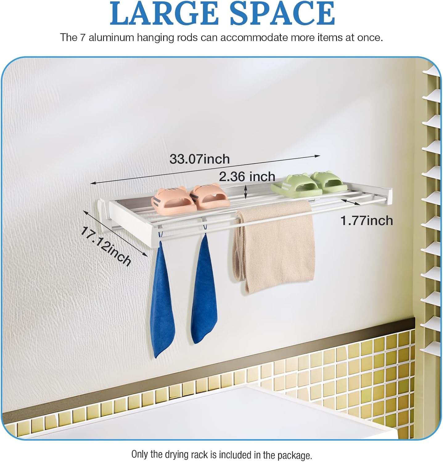 Ringmaster Laundry Drying Rack Collapsible Wall Mounted Hanger Retractable Clothes Drying Rack Dryer Hanger Rack,7 Hanging Rods,Load 4.4 lbs/Rod (White)