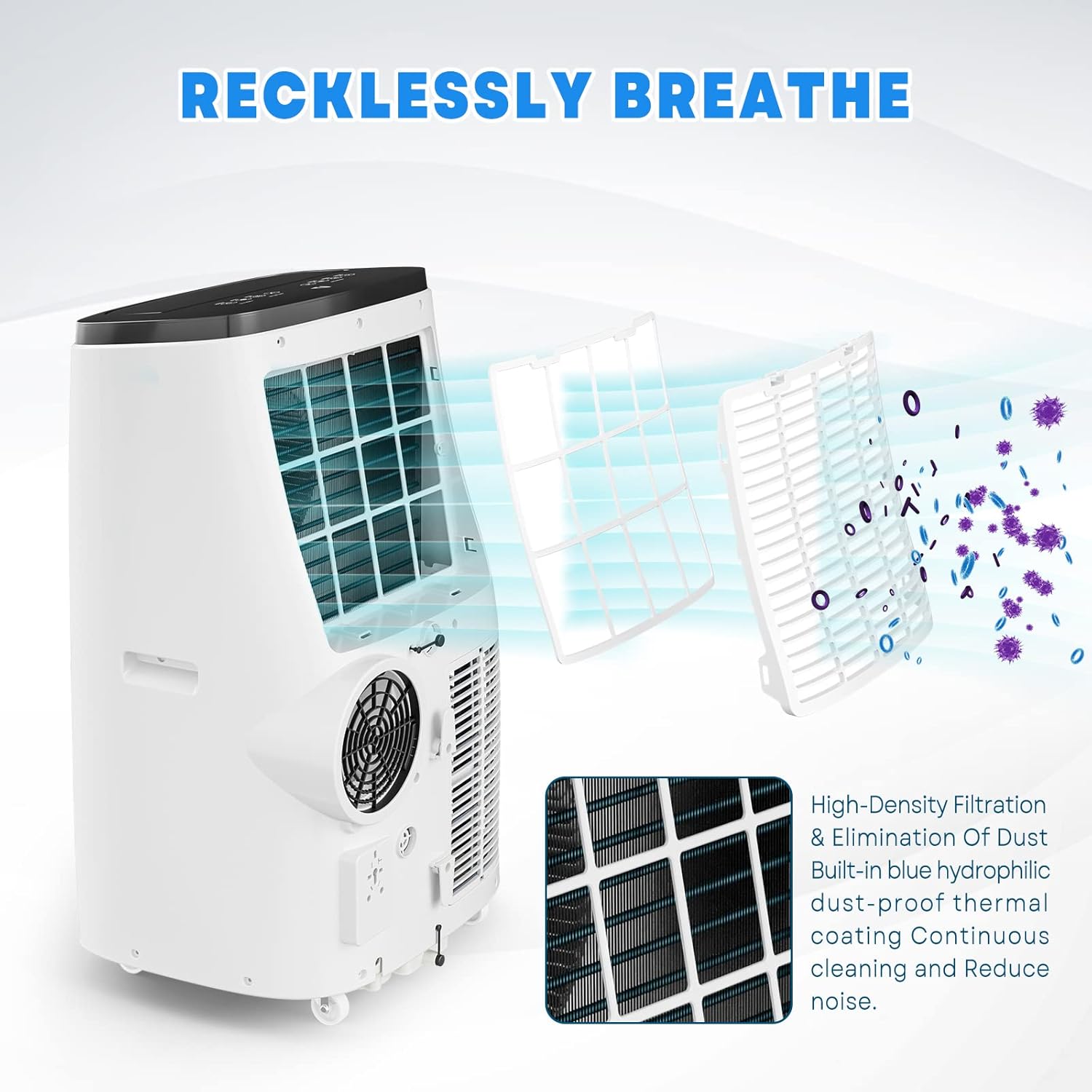 14,000 BTU Portable Air Conditioner - Cools Up to 750 Sq.Ft, 3-In-1 Quiet Portable AC Unit, Remote Control, Installation Kits for Large Room, 3 Speed, Auto Swing, 24H Timer
