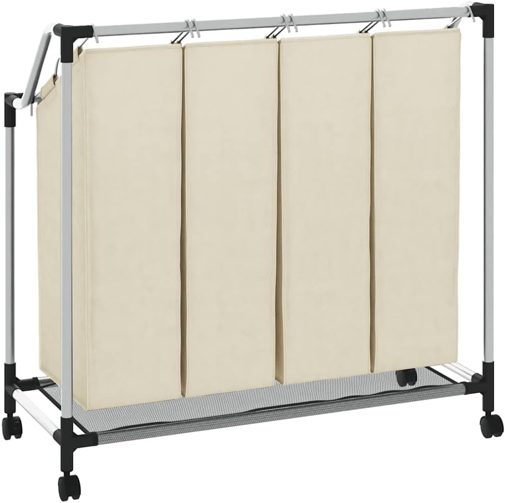 4-Bag Rolling Laundry Sorter Cart, Cream Steel Frame, 37.8