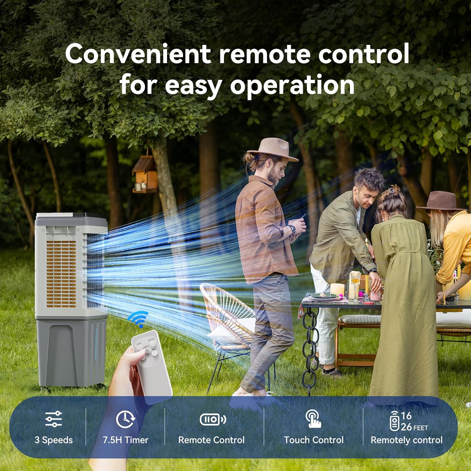 Evaporative Air Cooler, 3-IN-1 Portable Air Conditioners with 2353 CFM, Swamp Cooler with 9.2 Gallon Water Tank, Remote & Touch Control, 90°+120° Oscillation, Air Coolong Fan for Outdoor Indoor