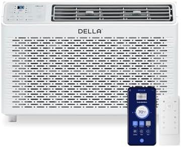 DELLA 8000 BTU Energy Saving Window Air Conditioner, Work with Alexa, Cools Up to 350 Sq. Ft, GEO Location, AC Unit with WIFI Smart Controls, Remote, Dehumidifier, Fan, Reusable Filter, Easy Install