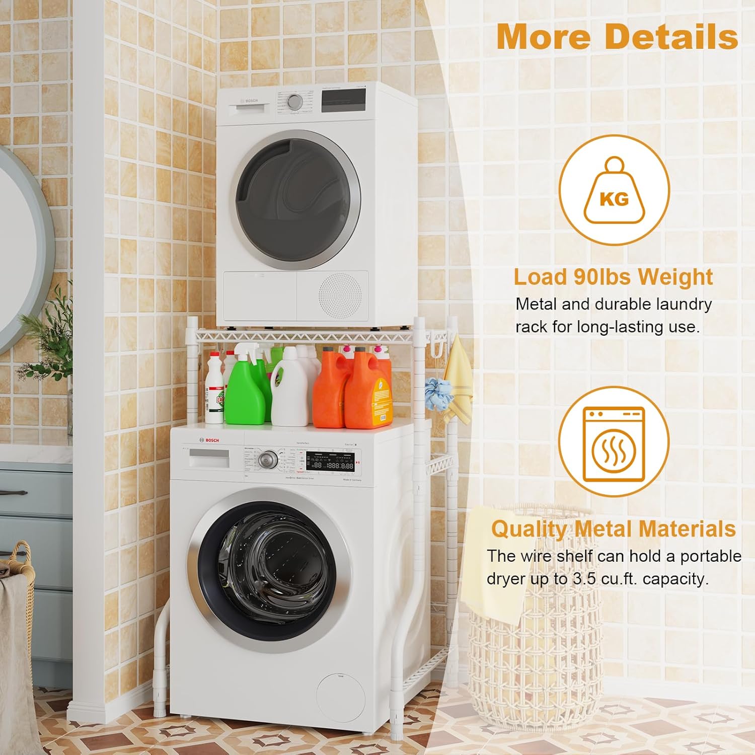 U16 Upgraded Washer Dryer Stacking Rack for Narrow Laundry Room and Bathroom, Metal Over Washer and Dryer Storage Shelves for Saving Space, 29.5