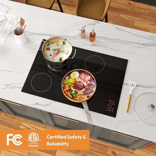Empava 30 Inch Electric Ceramic Cooktop, 4 Radiant Burners with Dual Zone, Touch Controls, Timer, Stop & Go Pause, Child Lock, ETL Certified, Built-in Smooth Glass
