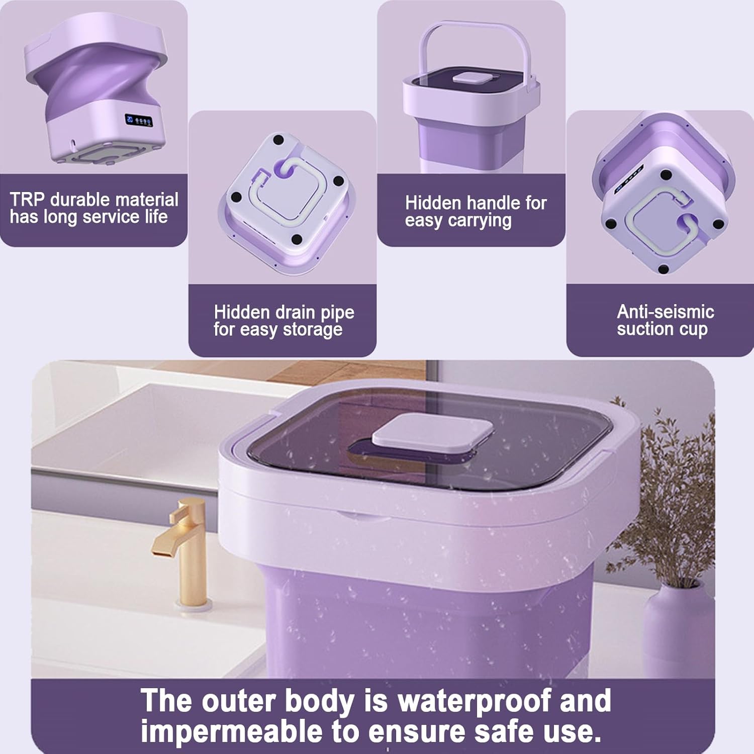 THAMBA Foldable Mini Washing Machine, Small Washing Machine for Underwear, Baby Clothes, or Small Items (Color : Pink)