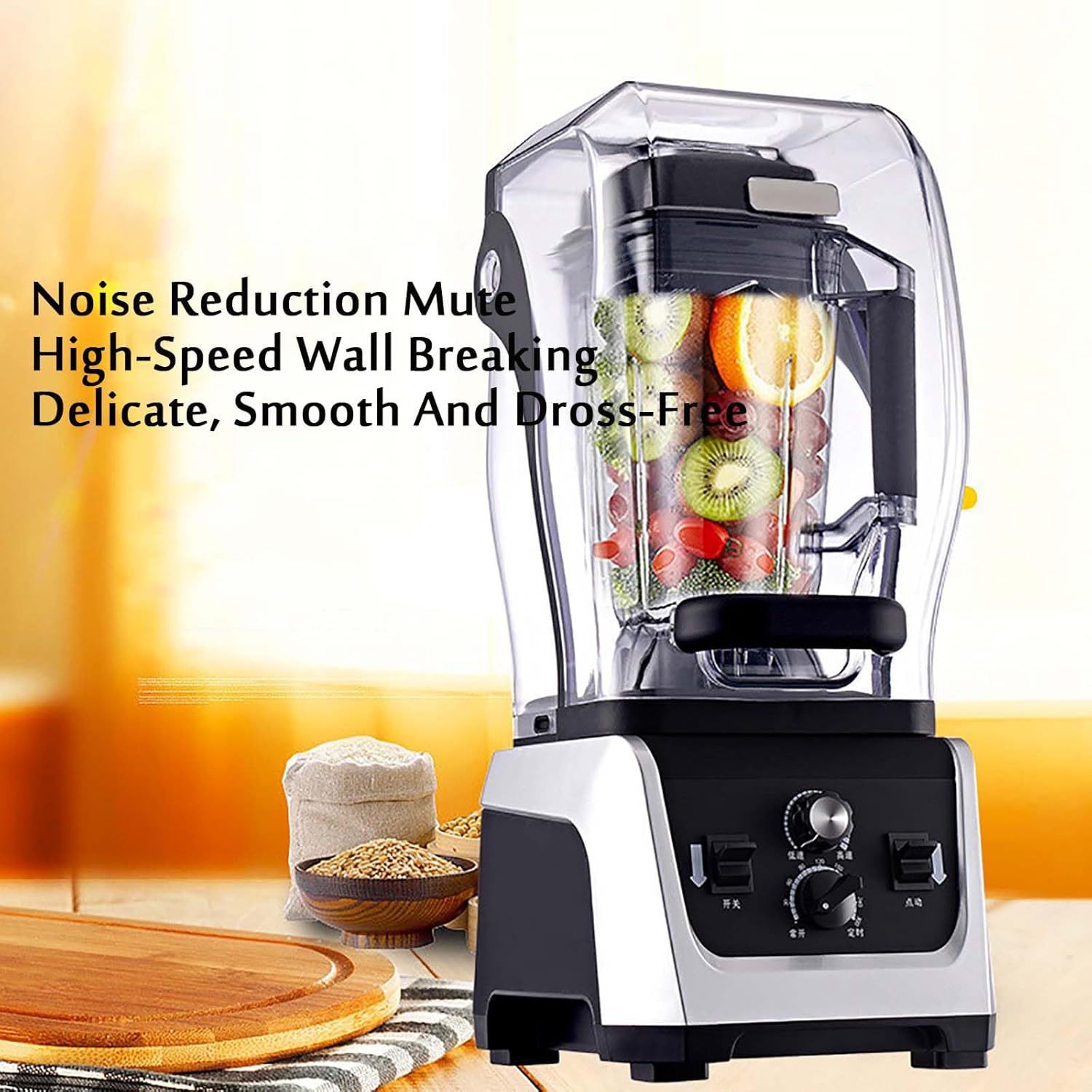 Smoothie Blender, Commercial Blender with Soundproof Shield, With Timing Function, Adjustable Speed, 2.5l Large Capacity, for Crushing Ice, Smoothie, Puree, Restaurant Bar Coffee Shop