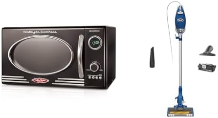 Nostalgia Retro Countertop Microwave Oven - Large 800-Watt - 0.9 cu ft & Shark HV343AMZ Rocket Corded Stick Vacuum with Self-Cleaning Brushroll,