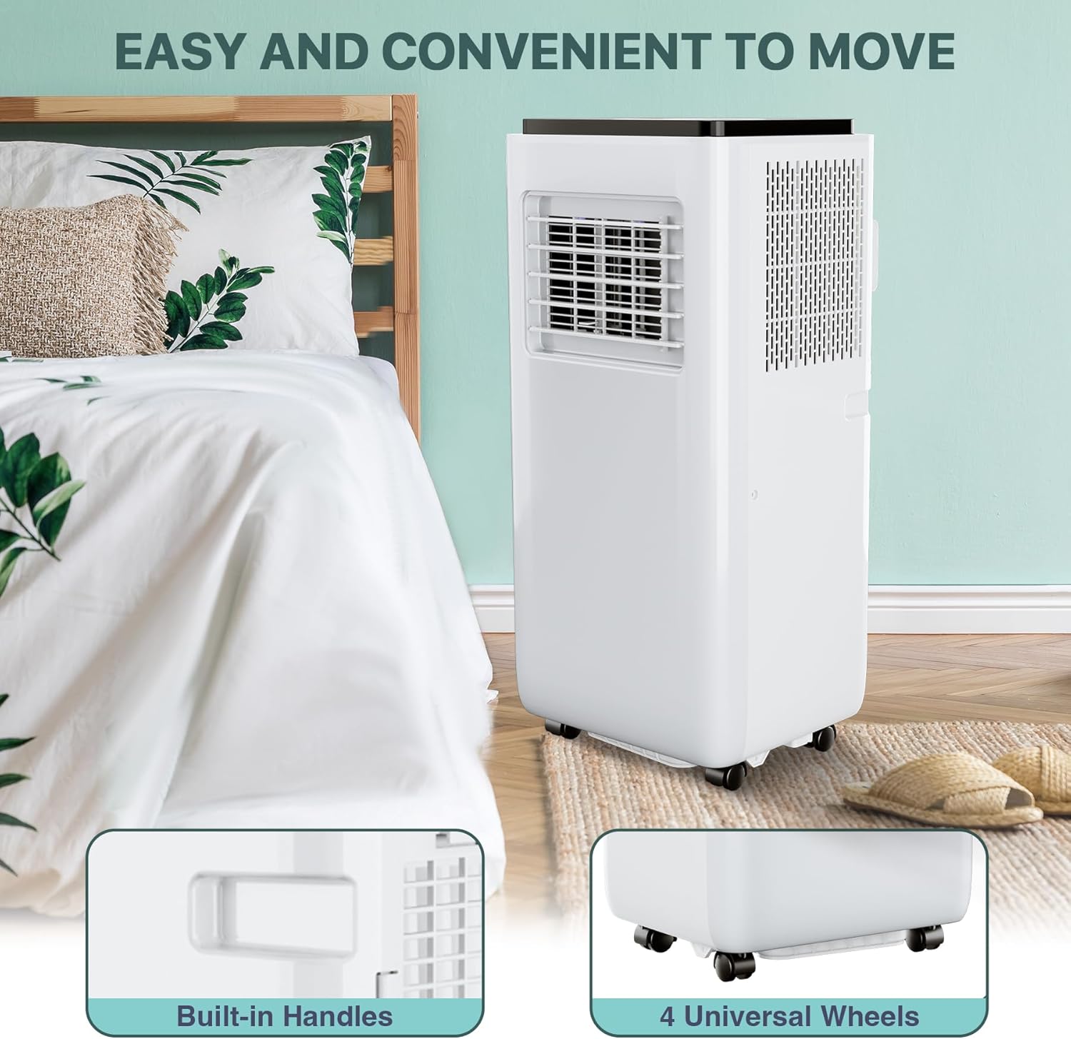 10000 BTU Portable Air Conditioner – 3-In-1 Ultra-Quiet Cooling, Dehumidifier & Fan for Rooms Up to 500 Sq. Ft. – Remote Control, Sleep Mode, 24H Timer & Windows Kit
