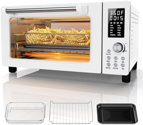 Nuwave Bravo Pro Convection Air Fryer Toaster Oven Combo, 2025 New and Improved, 10-in-1, 50°-450°F Temp Controls, Quick & Even Crisp Technology, 21Qt Capacity, Cream, PFAS Free