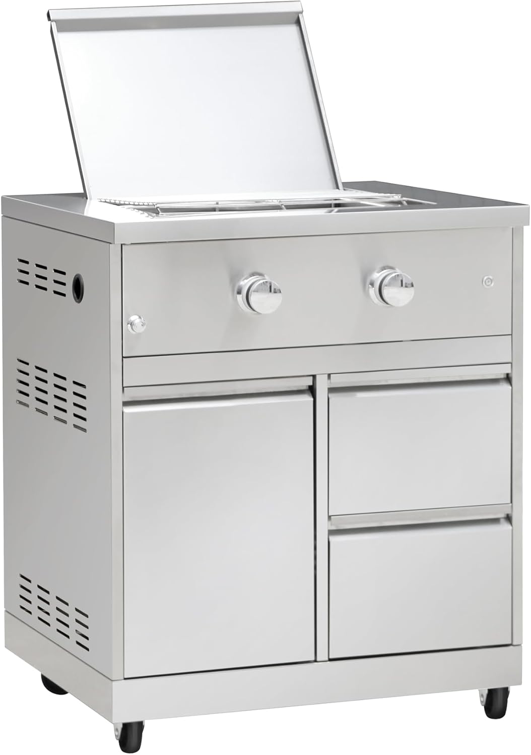 Sinda Propane Grill, Outdoor, 20,000 BTU, Dual Side Burner, Stainless Steel, with Cabinet