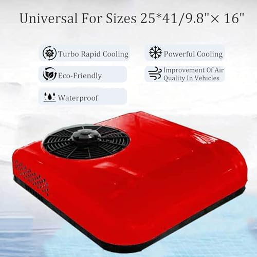 12V/24V RV Air Conditioner, Truck Cab Air Conditioner Rooftop with Remote Control, Fits for RVs, Vans, Semi Truck, Cranes, Excavators (Red 24v)