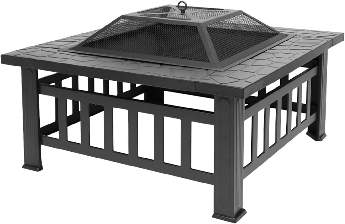 Portable Courtyard Metal Fire Pit with Accessories Black