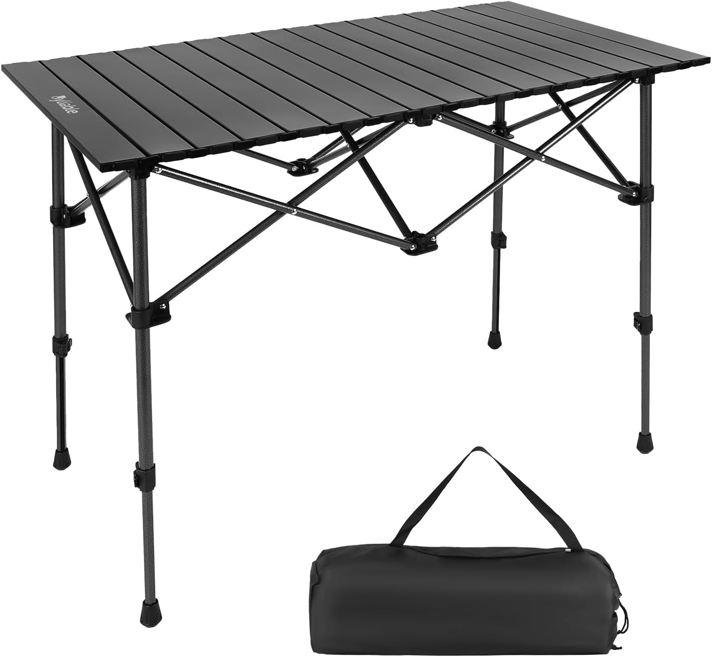 Camping Table Folding Portable Camp Aluminum Fold Up Lightweight Roll Up Table Adjustable Height with Carry Bag Indoor Outdoor for Camping, Picnic, Backyard, BBQ, Patio, Black