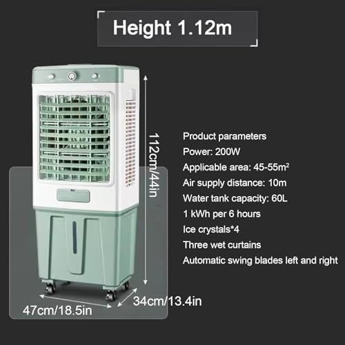 Portable Swamp Cooler, Evaporative Air Cooler, 10.5 Gal Water Tank, 4 Ice Packs, 3 Wind Speeds, Swamp Air Conditioner for Indoor, Outdoor, Garage(47x34x112cm(18.5x13.4x44in))