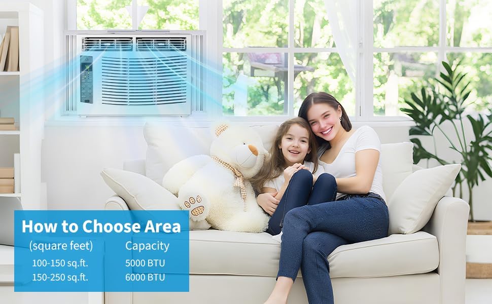 6000 BTU Window Air Conditioner WiFi Enabled, Cools Up to 250 Sq.Ft., Smart Window AC with Remote & App Control, 3 Fan Speeds, Washable Filter, Easy Install Kit for Home