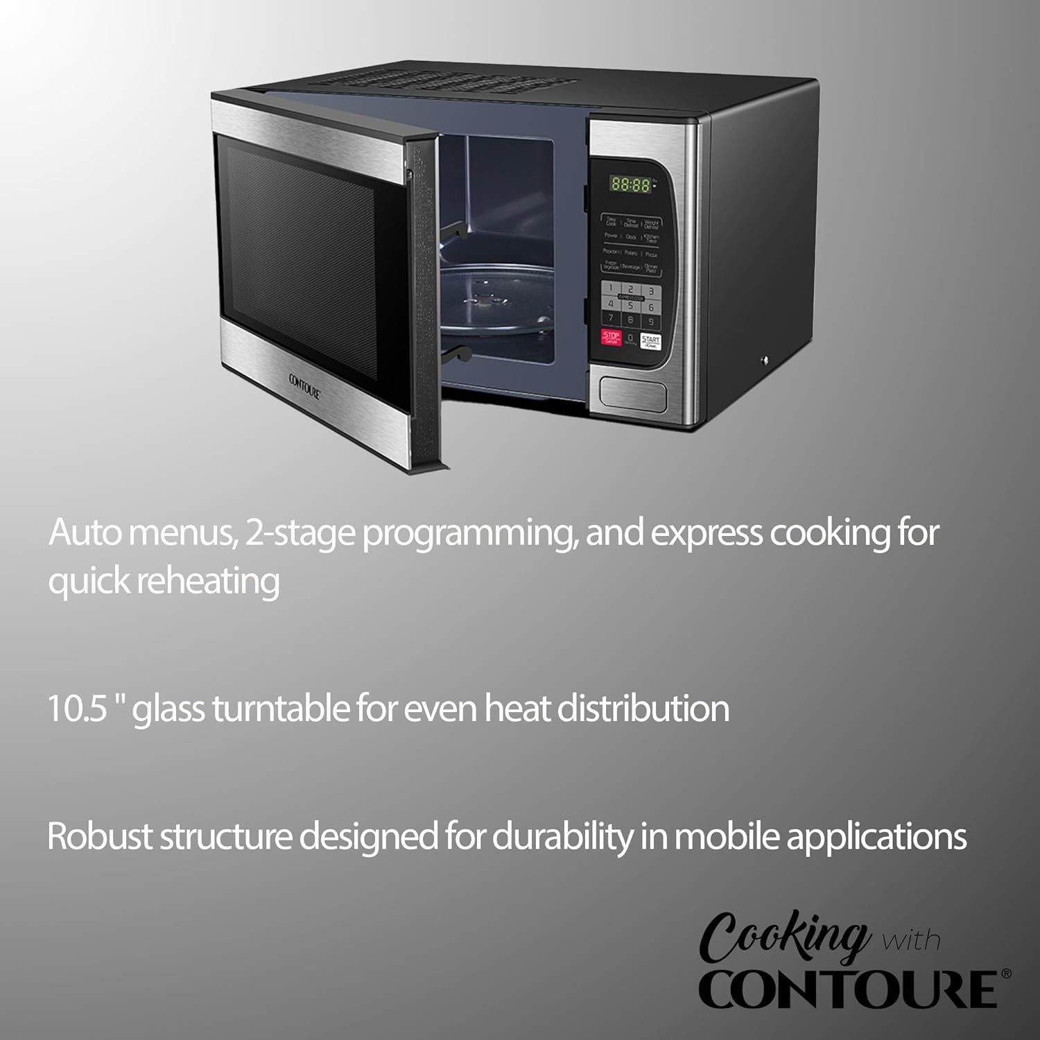 RV Built-In Microwave Oven | Stainless Steel Finish | 900W | 10 Power Levels | Easy-Clean Interior | LED Display | RV-950S