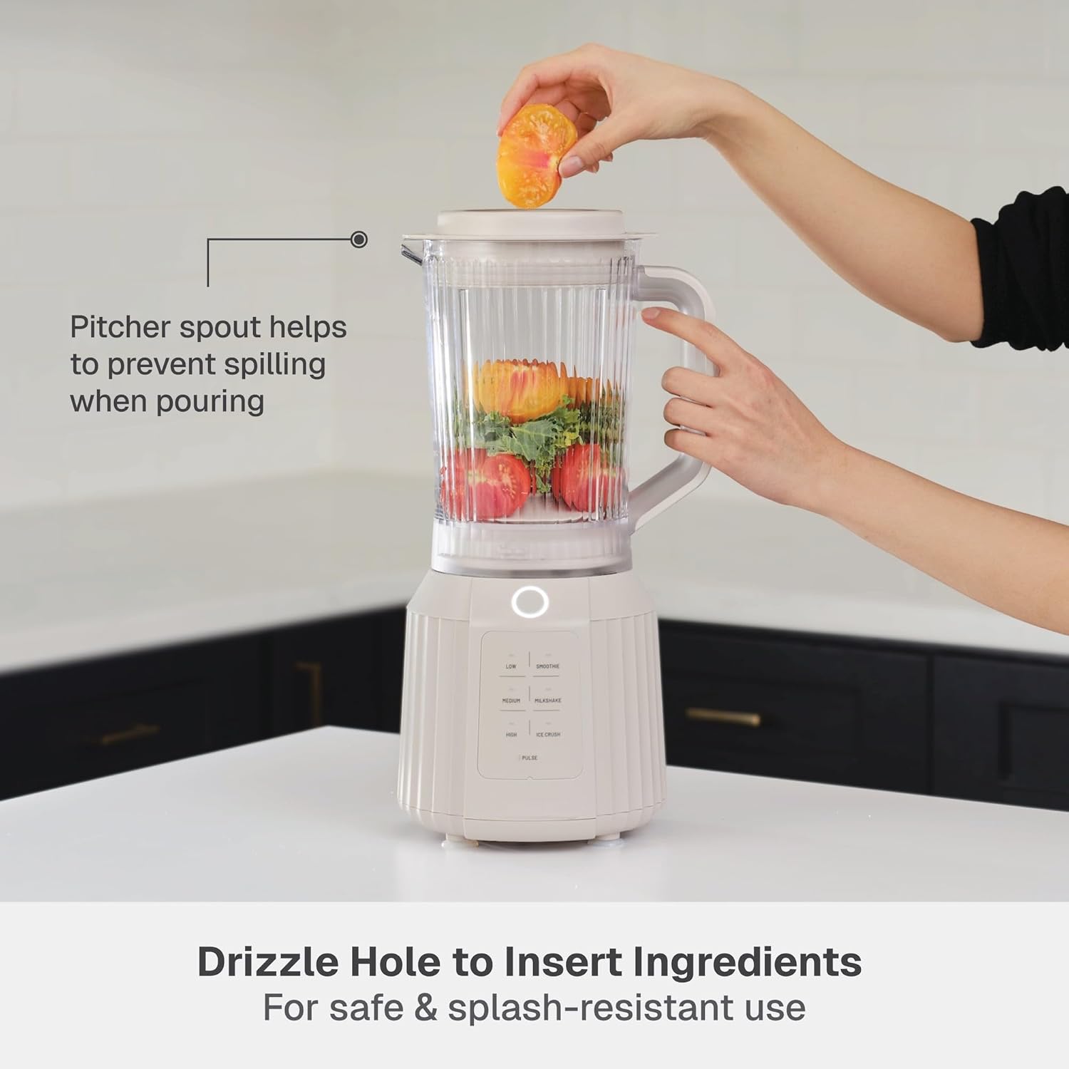 Thymes & Tables1100W Countertop Blender with 57oz Pitcher & 25oz To-Go Cup, Sand -White