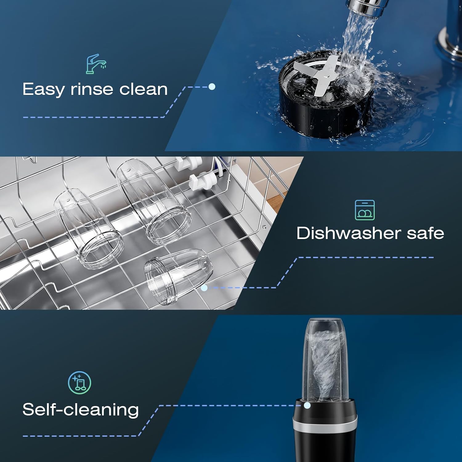 Nahida Blender for Smoothies, 1200W Smoothie Blender for Ices Crushing, Blenders with (2) 6-Fin Blades, Personal Blenders for Kitchen with 23oz, 32oz, 37oz Easy Go Cups for Juices, Black