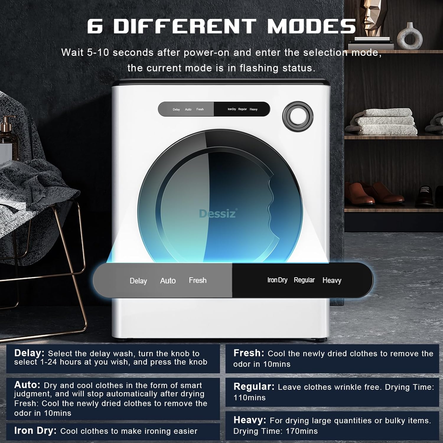 110V 970W Portable Clothes Dryer Machine, 11LBS Capacity Compact Laundry Dryer, for Small Spaces RVs&Apartments Quiet, Sturdy&Easy to Use, Supplemental Dryer for Laundry Machines Drying, White