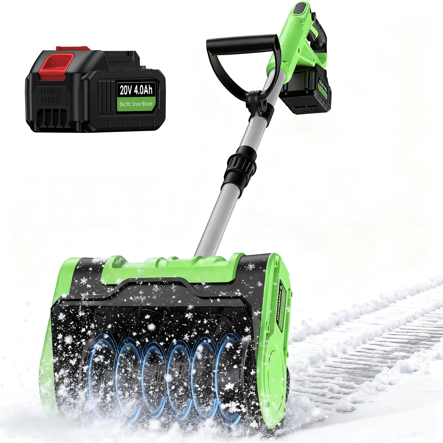 Cordless Snow Shovel, 900W 20V 4Ah Battery Electric Snow Thrower Cordless Snow Blower 300lb/min Snow Removal, 17FT Throw Distance, 12lb Lightweight for Driveway/Steps/Patio/Sidewalk