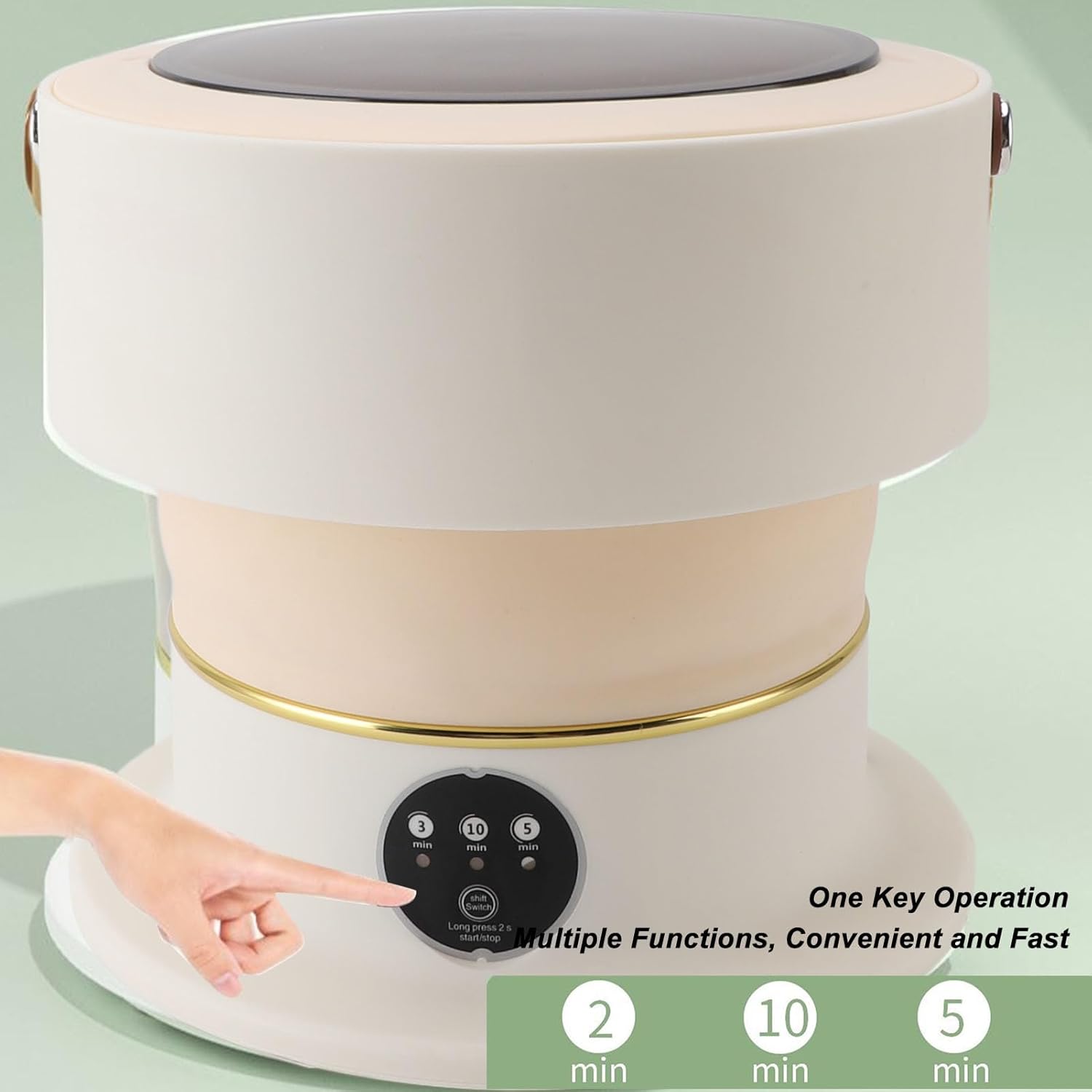 Foldable Washing Machine, 8L Mini Washer Machine Portable Washing Machine with Rotating Dryer for Camping Travel Apartment Dormitory, Laundry Washer for Underwear Baby Clothes(Beige Brown)