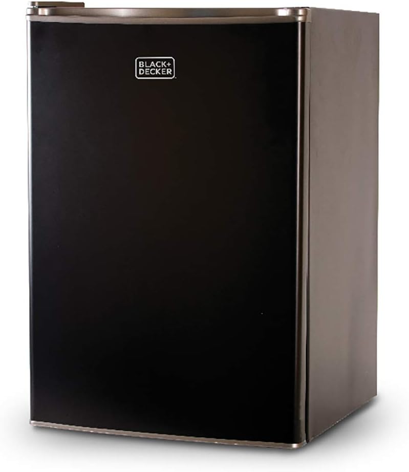 BLACK+DECKER BCRK25B Compact Refrigerator Energy Star Single Door Mini Fridge with Freezer, 2.5 Cubic Feet, Black & TOSHIBA EM131A5C-SS Countertop Microwave Ovens 1.2 Cu Ft, 12.4