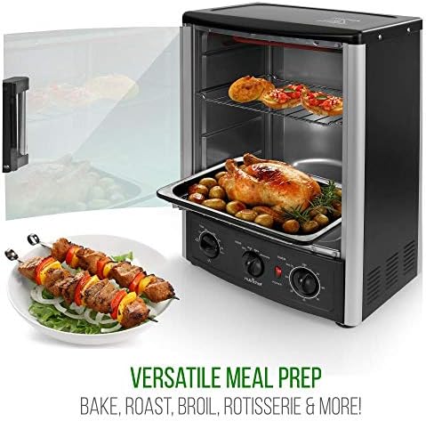 NutriChef Multi-Function Rotisserie Countertop Oven | 24 Quart Vertical Glass Door Convection Oven, for Rotisserie Roasting & Broiling | Timer & Temperature Control | 13.4 x 12.2 x 18.9