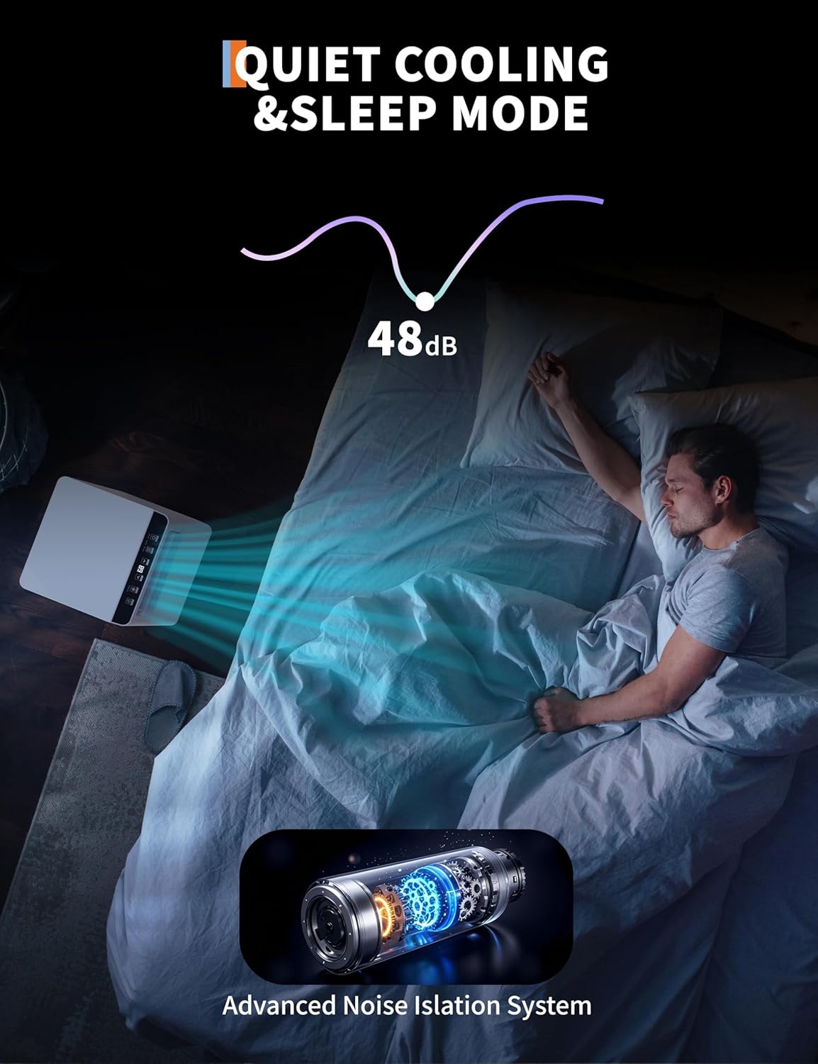 14,000 BTU Portable Air Conditioner - Ultra-Quiet 50dB Cools 750 Sq.Ft In 20 Mins, 3-In-1 Cooling/Dehumidifier/Fan with Remote, 24H Timer & Self-Evaporative Window Kit for Bedroom/Living Room/Office